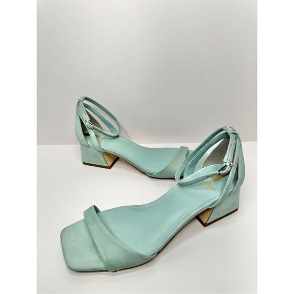 Sam Edelman Sandals Womens Size 7 Tide Blue Suede Leather Square Toe Block Heel - Picture 4 of 10